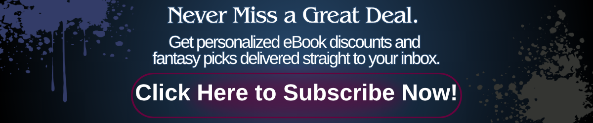 Apropos Books newsletter banner with text about getting personalized ebook discounts and fantasy recommendations, plus a subscribe button.