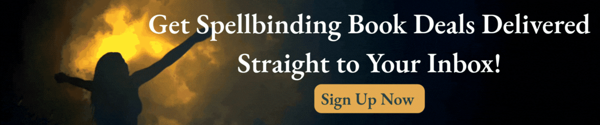 Silhouette of a woman under a glowing sky with text offering spellbinding book deals delivered straight to your inbox.