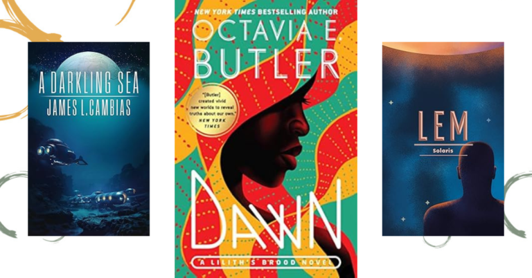 Image featuring covers for The Darkling Sea, Dawn, and Solaris