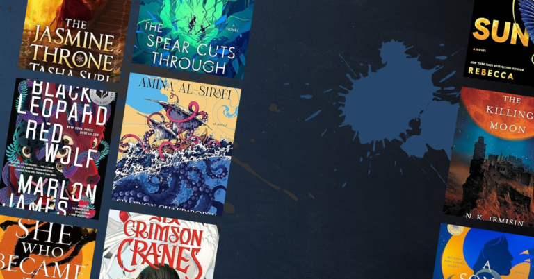 Book covers surrounding the text “Beyond the Usual Kingdoms” on a dark blue background
