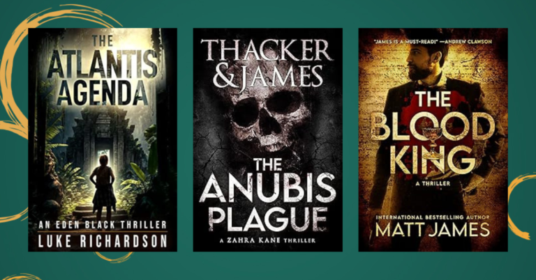 Image featuring covers for The Atlantis Agenda, The Anubis Plague, and The Blood King