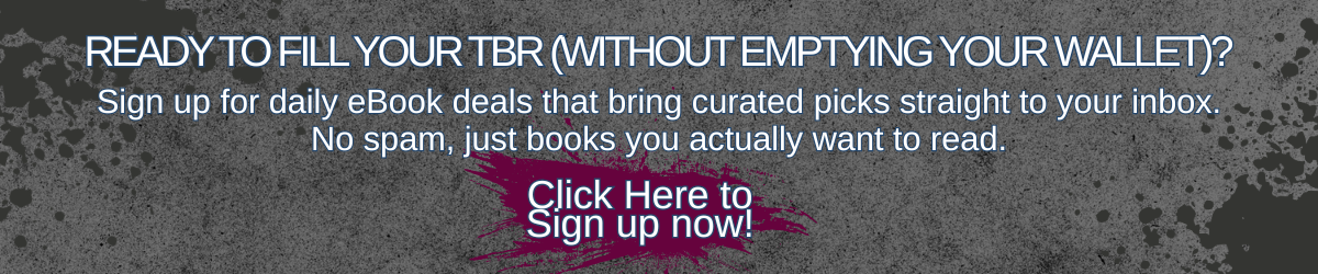 Apropos Books newsletter sign-up banner with gray textured background and text promoting daily eBook deals.