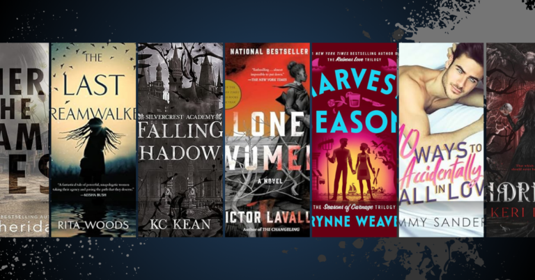 Covers of The Last Dreamwalker by Rita Woods, Falling Shadow by KC Kean, Lone Women by Victor LaValle, Harvest Season by Brynne Weaver, and 10 Ways to Accidentally Fall in Love by Emmy Sanders displayed side by side