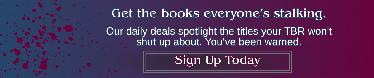 Newsletter banner that reads “Get the books everyone’s stalking” with a call to action to sign up for daily ebook deals
