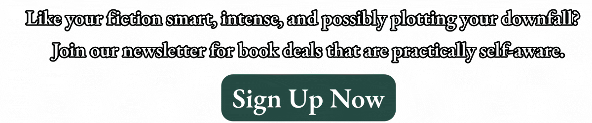 Banner promoting an AI-themed fiction newsletter with text: Like your fiction smart, intense, and possibly plotting your downfall? Sign up now.