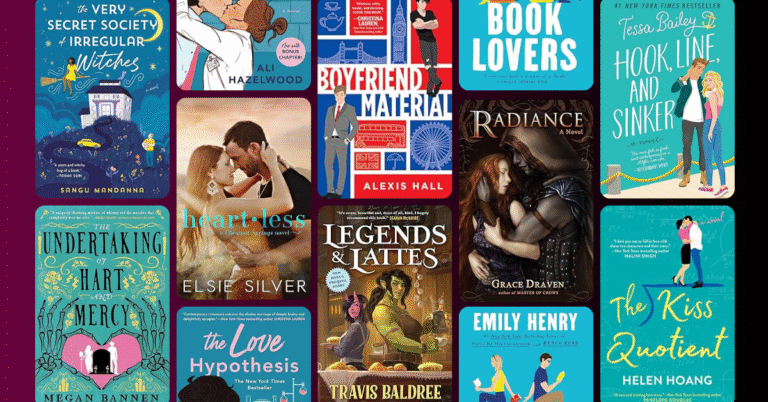 Collage of modern romance book covers.