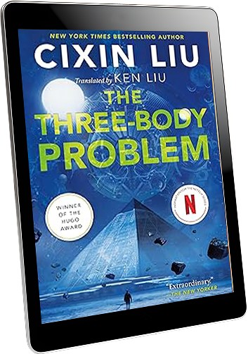 eReader featuring cover for the three-body problem