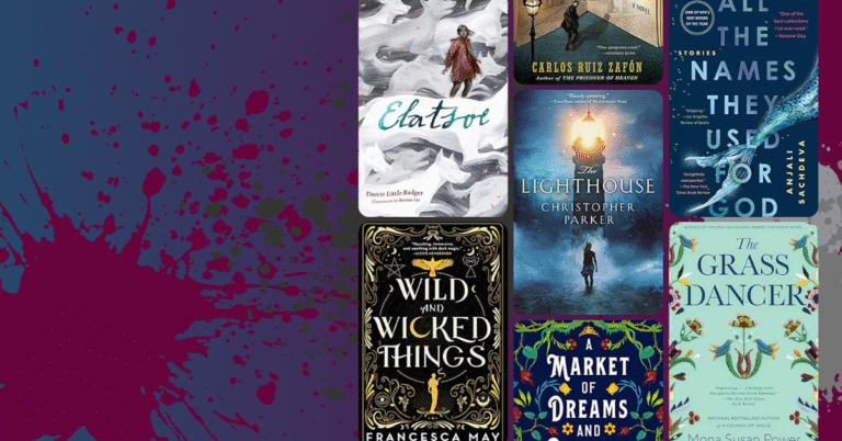 Collage of magical realism book covers including Elatsoe, Wild and Wicked Things, The Lighthouse, The Grass Dancer, A Market of Dreams and Destiny, and All the Names They Used for God.