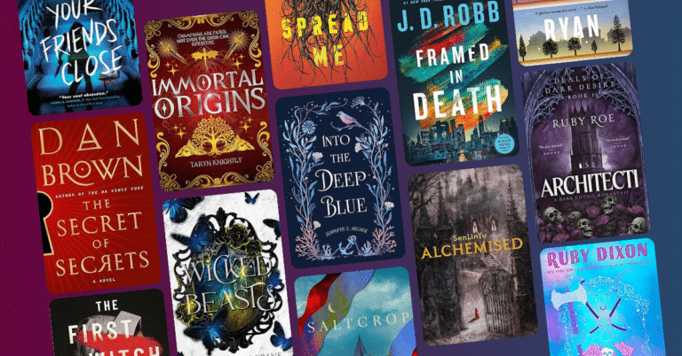 Book collage featuring September 2025 new releases including Keep Your Friends Close, Immortal Origins, Spread Me, Framed in Death, The Secret of Secrets, Wicked Beasts, Saltcrop, Alchemised, Architecti, and more, with central text reading “New Month New Problems New Books.”