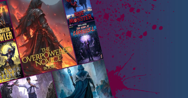 Collage of fantasy and LitRPG book covers with illustrated characters and dramatic fantasy scenes