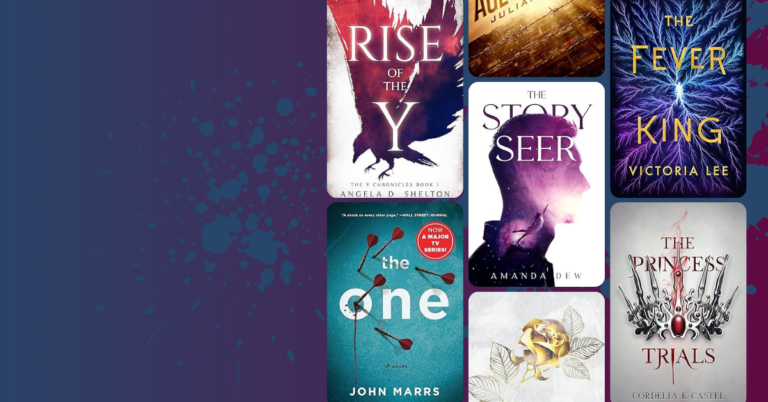 A collage of young adult dystopian book covers arranged next to a headline about books for Divergent fans.