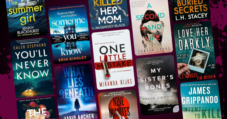 Collage of suspense and psychological thriller book covers arranged against a dark background.