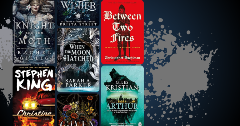 Collage of February 2026 bestselling book covers including The Knight and the Moth, When the Moon Hatched, Between Two Fires, Christine, Arthur, and Given.