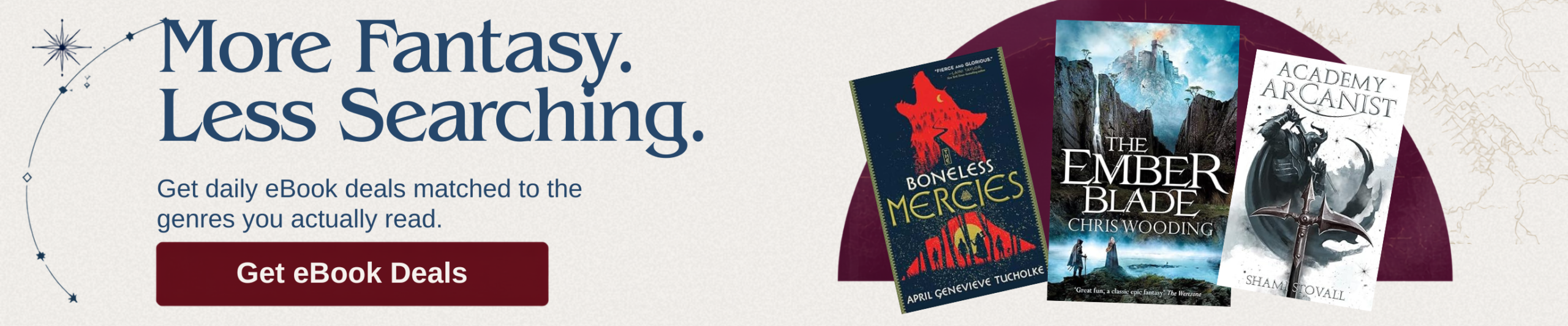 Newsletter banner inviting readers to receive daily fantasy eBook deals.