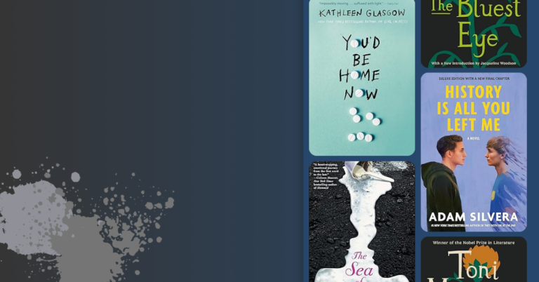 Collage of literary fiction book covers on a dark blue background for a soul crushing books list.