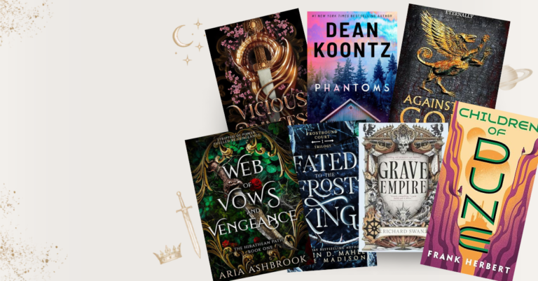 Collage of bestselling fantasy, romantasy, horror, and science fiction book covers featured in Apropos Books’ June top-selling books roundup.