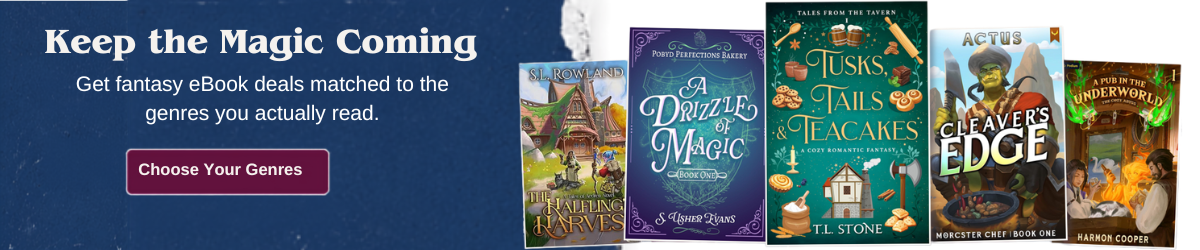 Apropos Books newsletter banner promoting fantasy eBook deals.