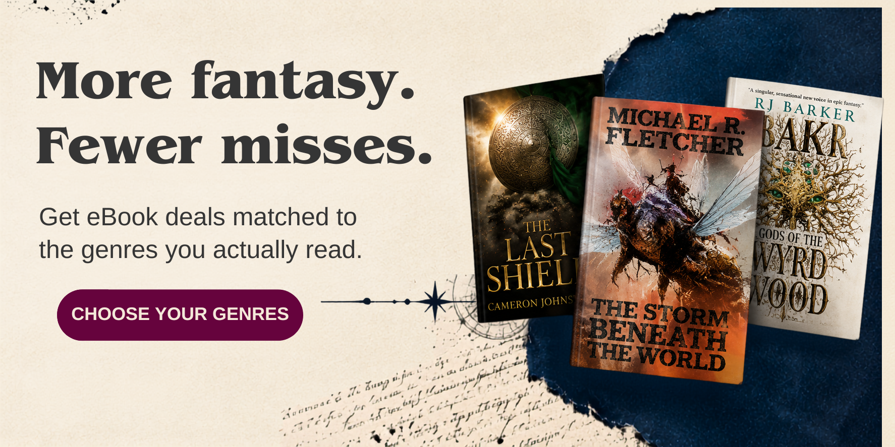 Apropos Books banner promoting fantasy eBook deals by genre