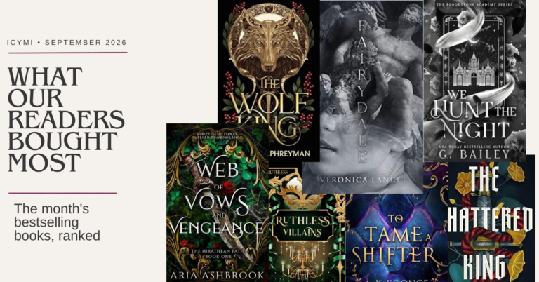 September 2026 Apropos Books bestseller roundup featuring covers of Fairydale, The Wolf King, We Hunt the Night, and other reader picks.