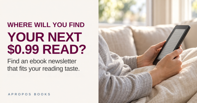 Reader holding an eReader beside the question, “Where will you find your next $0.99 read?